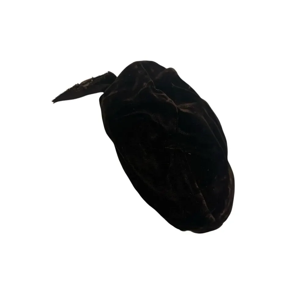 Vintage 60s Velvet Beret Brown Bow Parisian Mod Retro Cottagecore Hat - Picture 7 of 7